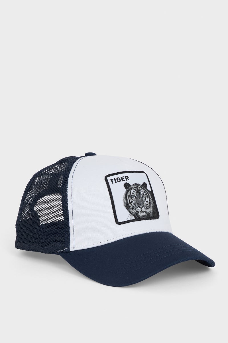 DeFacto Blue Man Man Label Printed Woven Baseball Basketball Cap Casual - Image 2